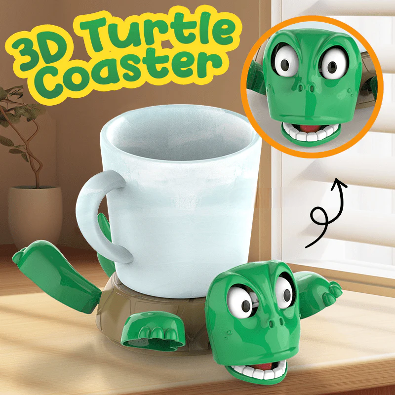 Funny 3D Turtle Coaster 🐢✨ | Surprise Pop-Up Design · Protects Surfaces from Rings & Heat