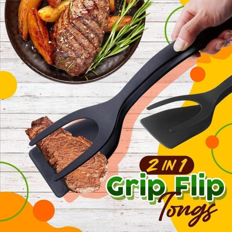2-in-1 Grip Flip Tongs – Easy, Non-Stick Cooking Tool