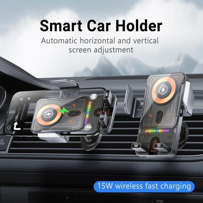 2-in-1 Wireless Car Phone Mount – Auto Clamp, Fast Charging, 360° Rotation