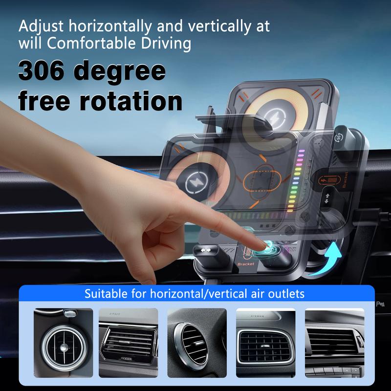 2-in-1 Wireless Car Phone Mount – Auto Clamp, Fast Charging, 360° Rotation