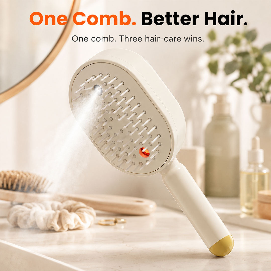 3-in-1 Electric Mist Detangling Brush for Frizz & Scalp Massage