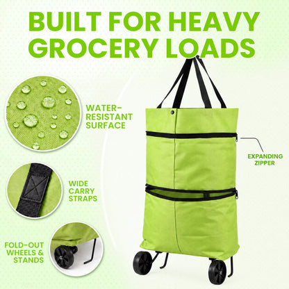 🛒 2-in-1 Foldable Shopping Cart Bag – Carry As A Bag, Roll As A Cart