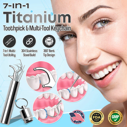🦷 7-in-1 Titanium Toothpick & Multi-Tool Keychain