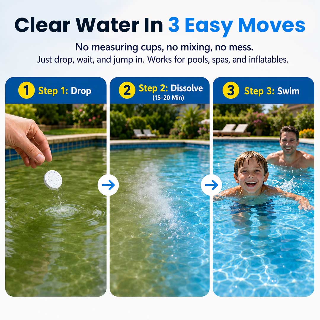 🏊 All-in-One Pool Cleaning Tablets — Crystal-Clear Water, Just Drop & Go