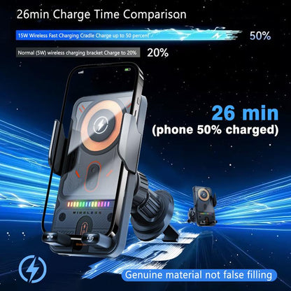 2-in-1 Wireless Car Phone Mount – Auto Clamp, Fast Charging, 360° Rotation