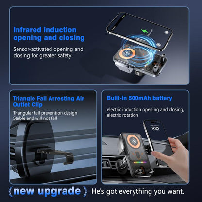 2-in-1 Wireless Car Phone Mount – Auto Clamp, Fast Charging, 360° Rotation
