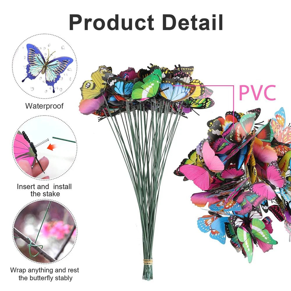 50PCS Lifelike Butterfly Garden Stakes – Add Color & Movement to Your Garden