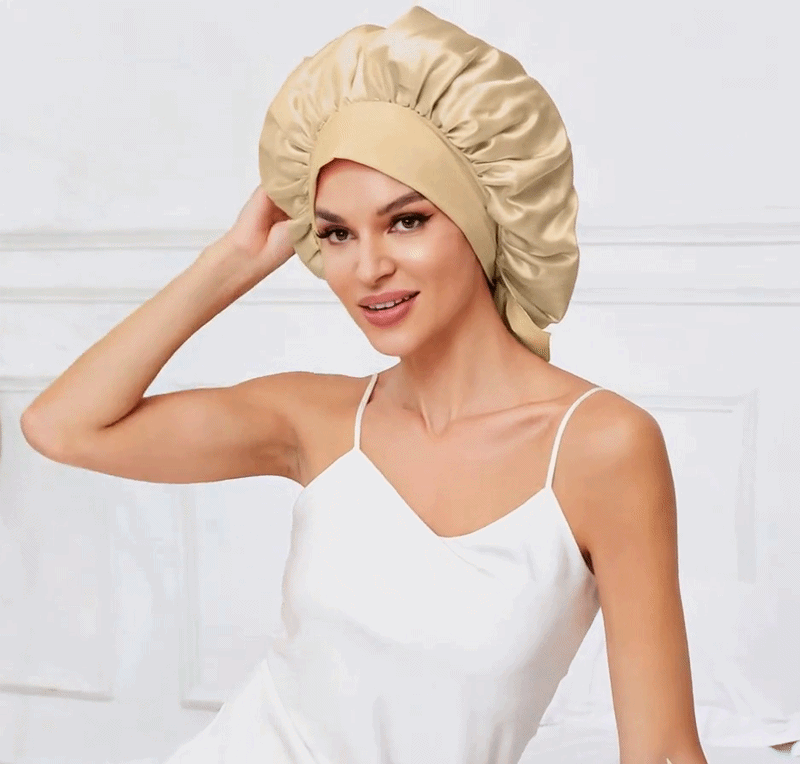 Wake-Up-Ready" Anti-Frizz Silk Bonnet with Adjustable Tie-Band