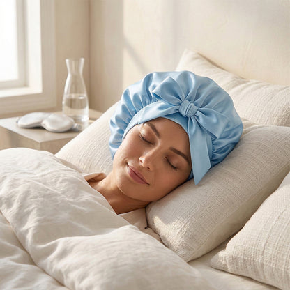 Silk Luxe Sleep Bonnet – Elegant Double Elastic Night Cap for Hair Care & Frizz-Free Mornings